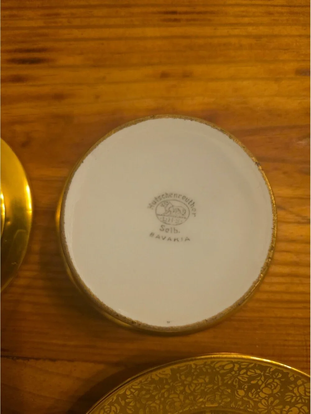 Kutschenreuther Selb Bavaria Gold Floral Porcelain Saucer Plates Set of 2